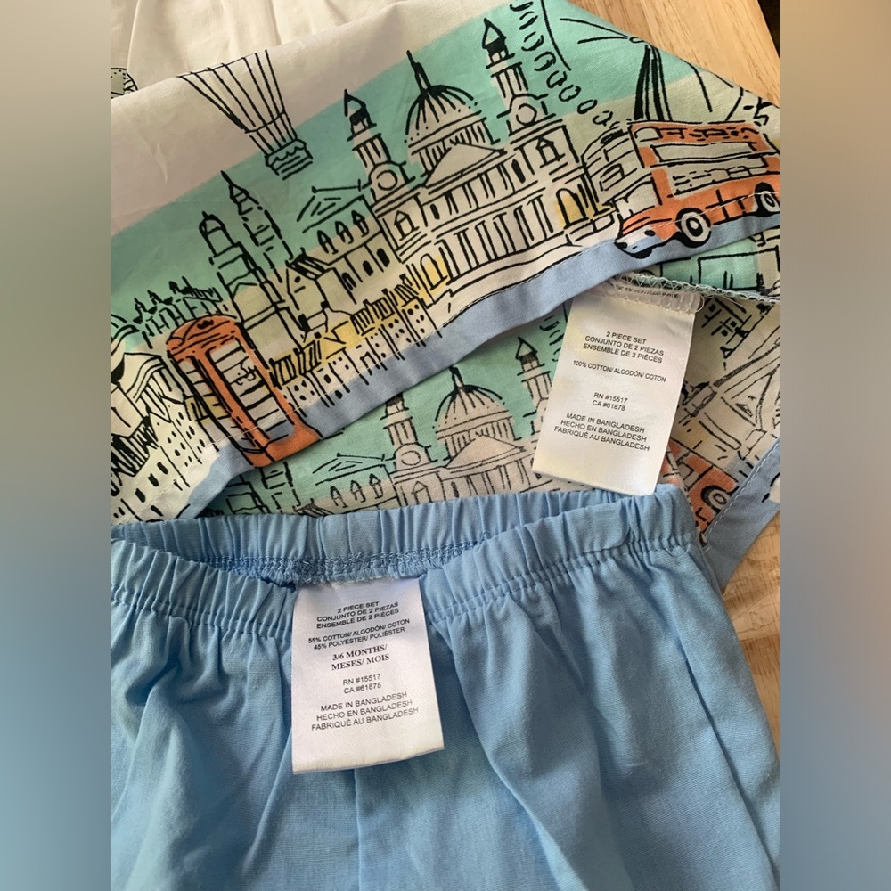 Picapino. Baby Girls Fancy Top & Bloomer, 3/6 months. White/blue print